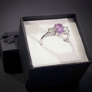 Amethyst & CZ Silver-Plated Ring